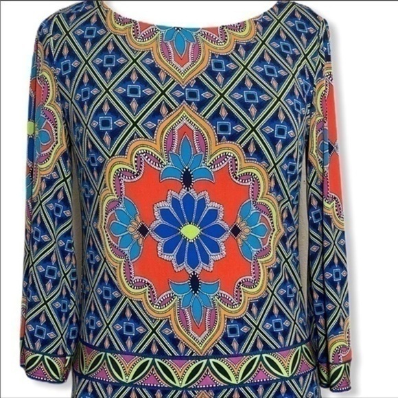 Laundry by Shelli Segal multicolor Moroccan print jersey Shift dress size S - Picture 2 of 11